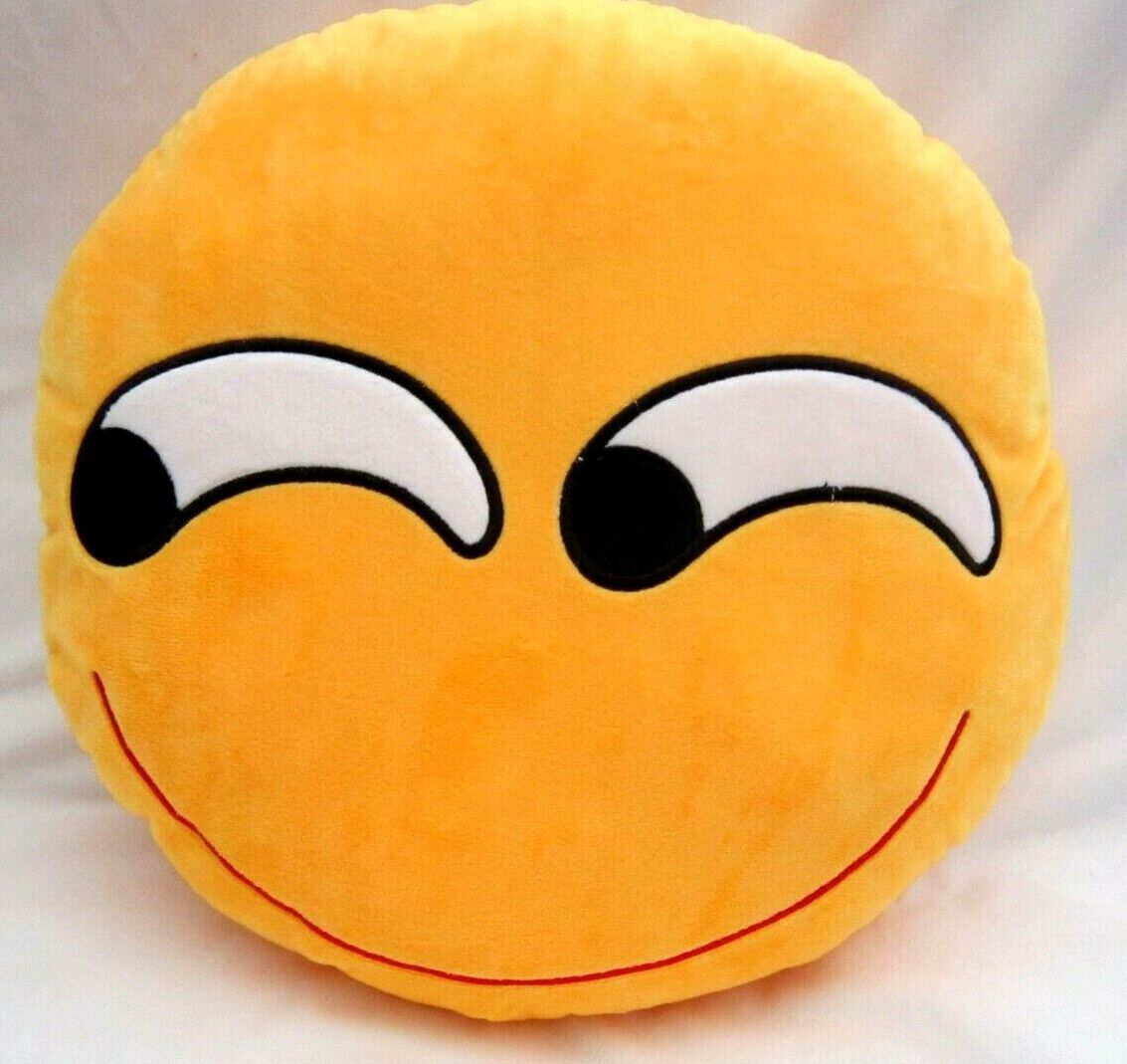 EMOTICON EMOJI SOFT YELLOW ROUND CUSHION PILLOW STUFFED PLUSH TOY FLUSHED 