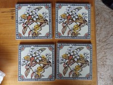 4 VINTAGE RETRO H & E SMITH CERAMIC TILES AUTUMN COLOURS FLOWERS GEOMETRIC