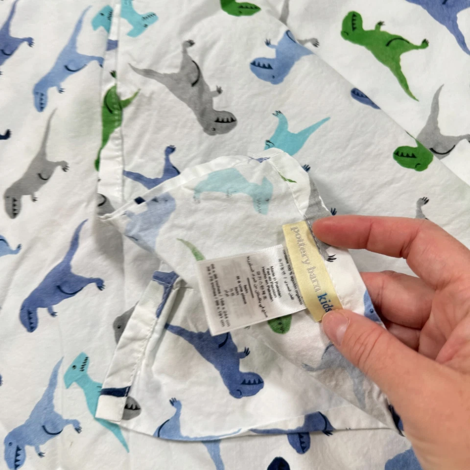 cerámica granero niños sábana plana gemelos dinosaurios verde azul algodón orgánico Foto 4 de 4