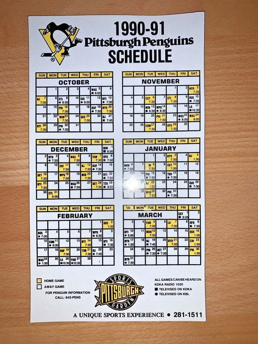 1990-91-pittsburgh-penguins-pittsburgh-sports-garden-nhl-hockey-magnet-schedule-ebay