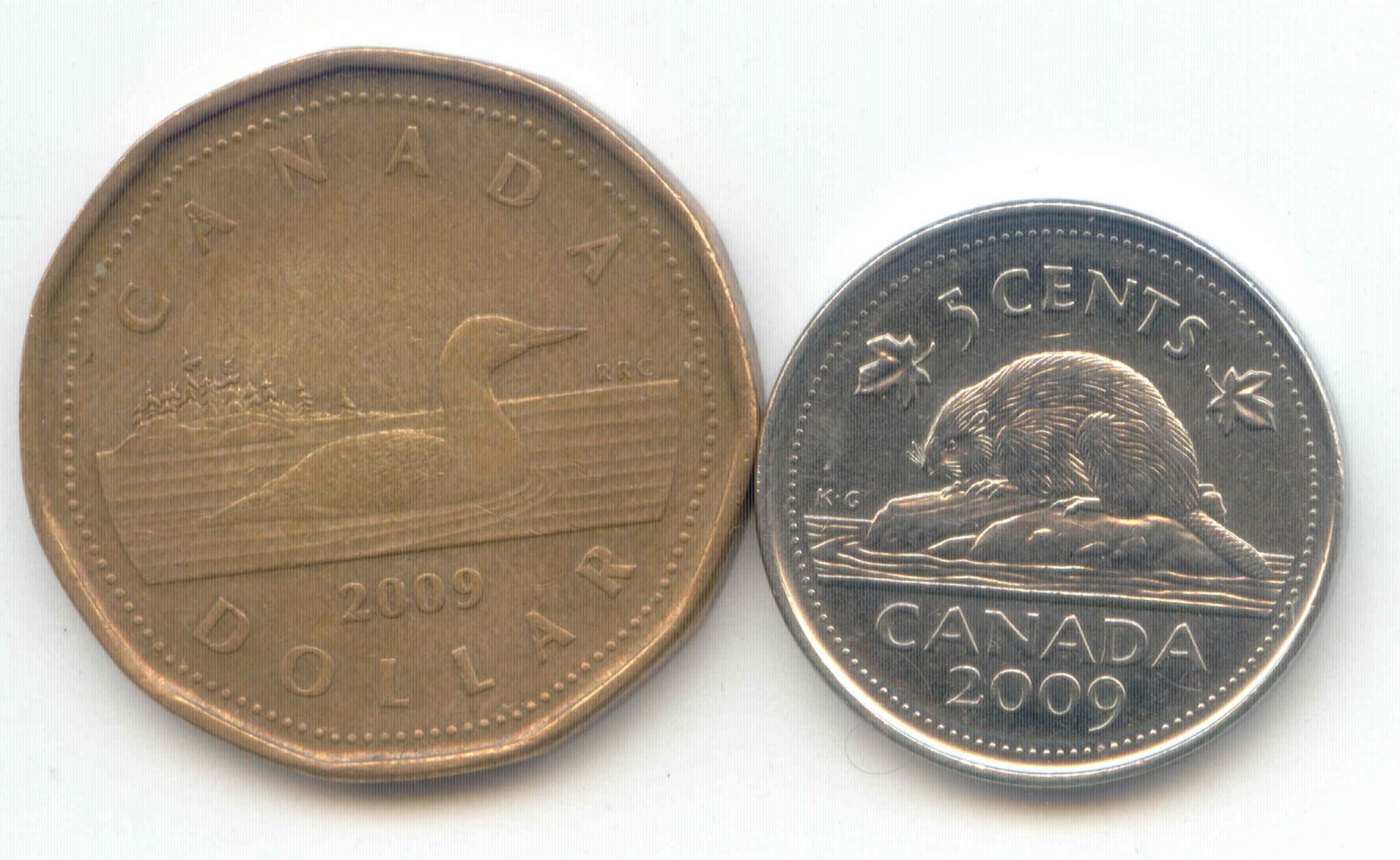 canada-2009-nickel-and-loonie-one-dollar-canadian-5c-beaver-1-loon