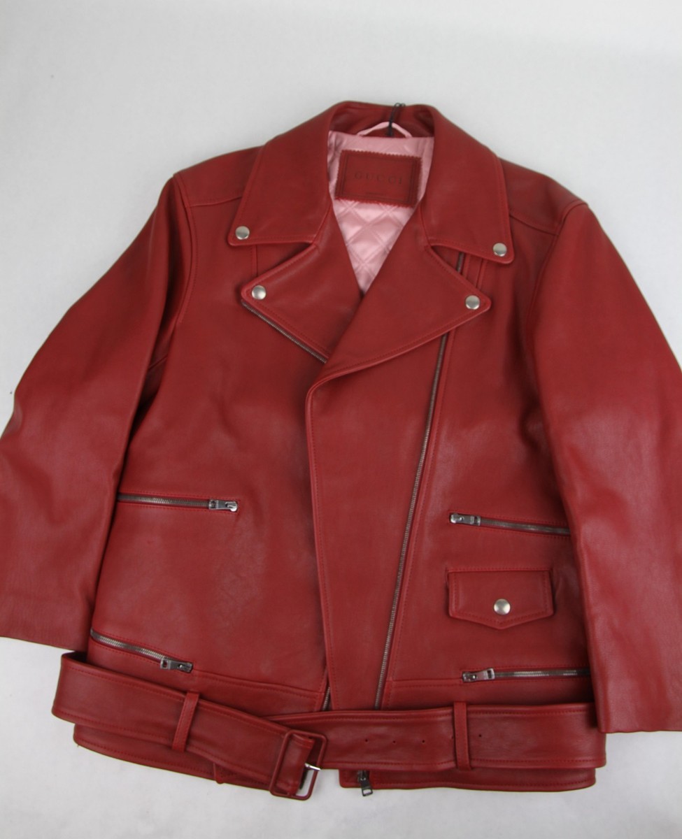 $5100 New Gucci Women's Red Biker Leather Jacket w/quilted $5100 New Gucci Women's Red Biker Leather Jacket w/quilted