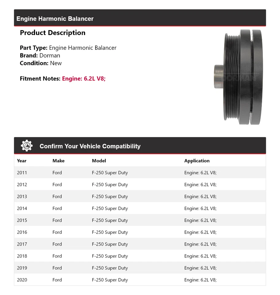 Equilibrador armónico motor Dorman V8 6,2 L para Ford F-250 Super Duty 2011-2020 Foto 2 de 4