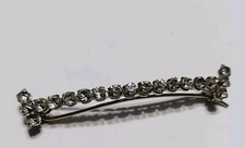 Vintage Rhinestone Bar Hair Clip Clear Silver Tone