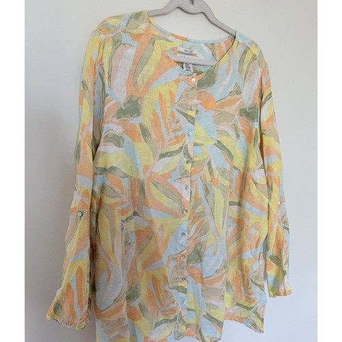 Rachel Zoe gelb geometrisch Leinen Rollärmel Sommer künstlerisch bequem geknöpft Top 3X - Bild 9 von 9
