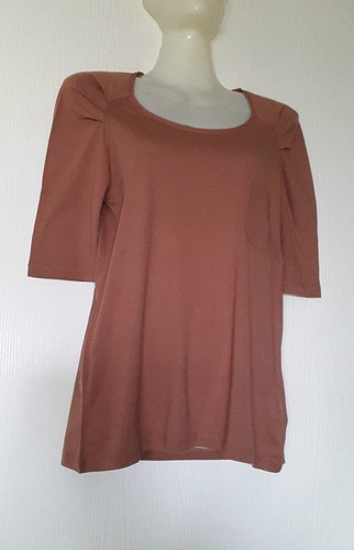 CYRILLUS T-SHIRT BI-MATIÈRES COTON & MODAL TAILLE 1 OU FR38 / EU36 MARRON - Picture 4 of 7