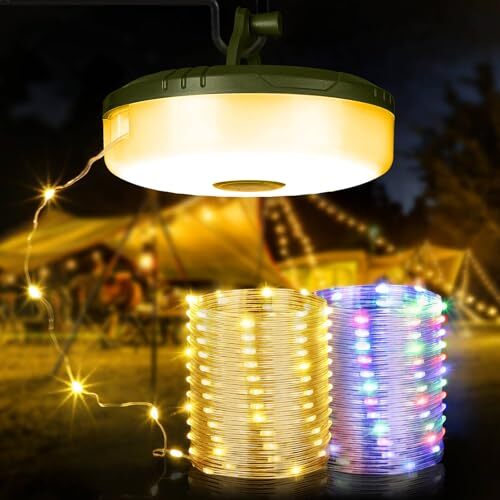 Camping String Lights, 2 in 1 Quick Storage 32.8FT Rechargeable Tent Green