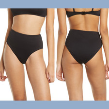 NWT $20 Topshop Ribbed High Waist Bikini Bottoms in Black [SZ 8 US ] #3964