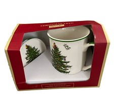Spode Christmas Tree Coffee Mug Cup and Coaster Set Ceramic New in Box