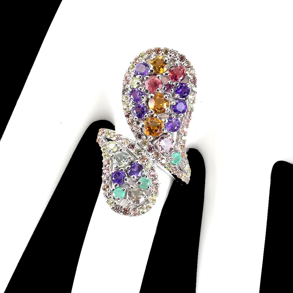 925 Sterling Silver Ring Round Citrine Amethyst Peridot Gemstone Jewelry Sz 8.5 - Image 3 of 4