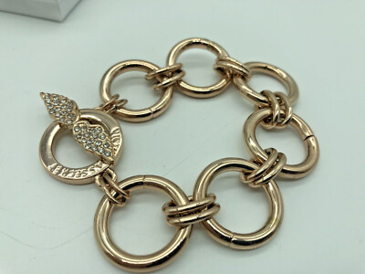 Signed Victoria Secret Large Link Bracelet Rose Gold Tone Wings
