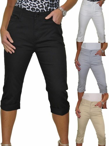 Womens High Waist 3/4 Crop Capri Jeans 