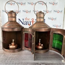 Port & Starboard Lanterns, Antique Brass Finish, Nautical Oil Lentern Set Lights