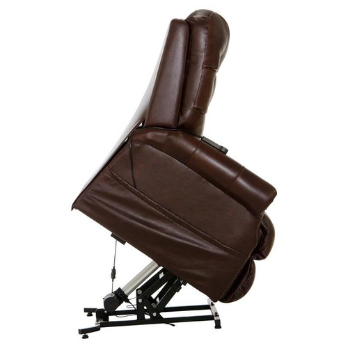 Tyler Brown Leather Power Lift Lay Flat Recliner with Heat & Massage - Picture 10 of 11