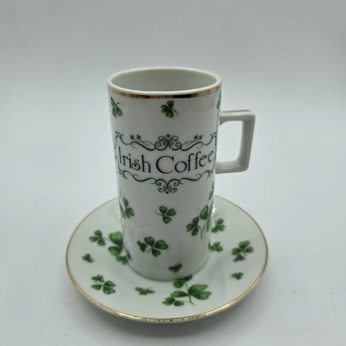 Vintage Irish Coffee Lefton Cup & Saucer  Shamrocks Porcelain St. Patrick 02683 