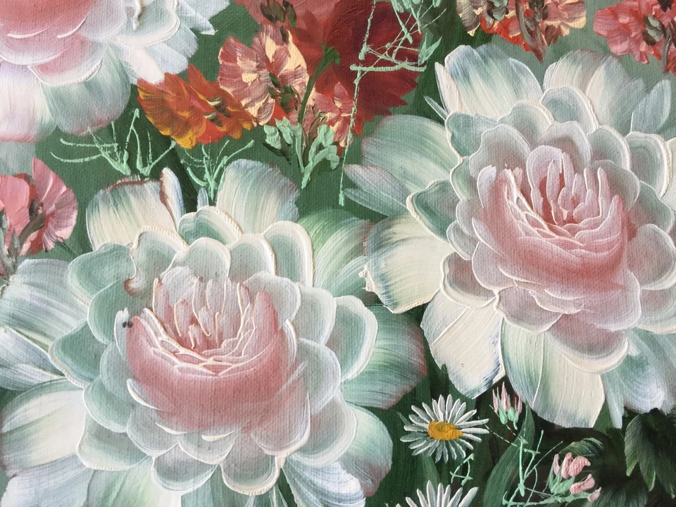 Pintura acrílica original japonesa/china vintage flor y pájaro, enmarcada Foto 4 de 4