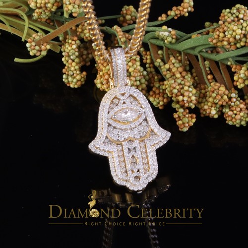3.00ct Moissanite VVS D Baguette 925 Silver Yellow Hamsa Pendant For Women's - Picture 6 of 11