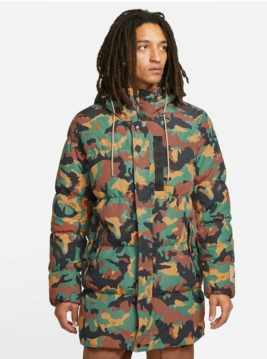 Nike Jordan Flight Heritage Allover Print Camo Parka Coat DC9679 