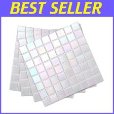 White Glass Tiles - 40 Sheets, Easy Peel and Stick Install Free USA Shipping