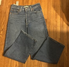 Levi's Ribcage Straight Ankle Jeans Womens 28 High Rise Denim Button Fly Blue T5