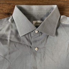 Brioni Button Up Dress Shirt Men 17 Large Gray Pinstripe French Cuff Made Italy