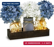 Blue Mason Jar Centerpiece for Table Kitchen Table Decor with Light