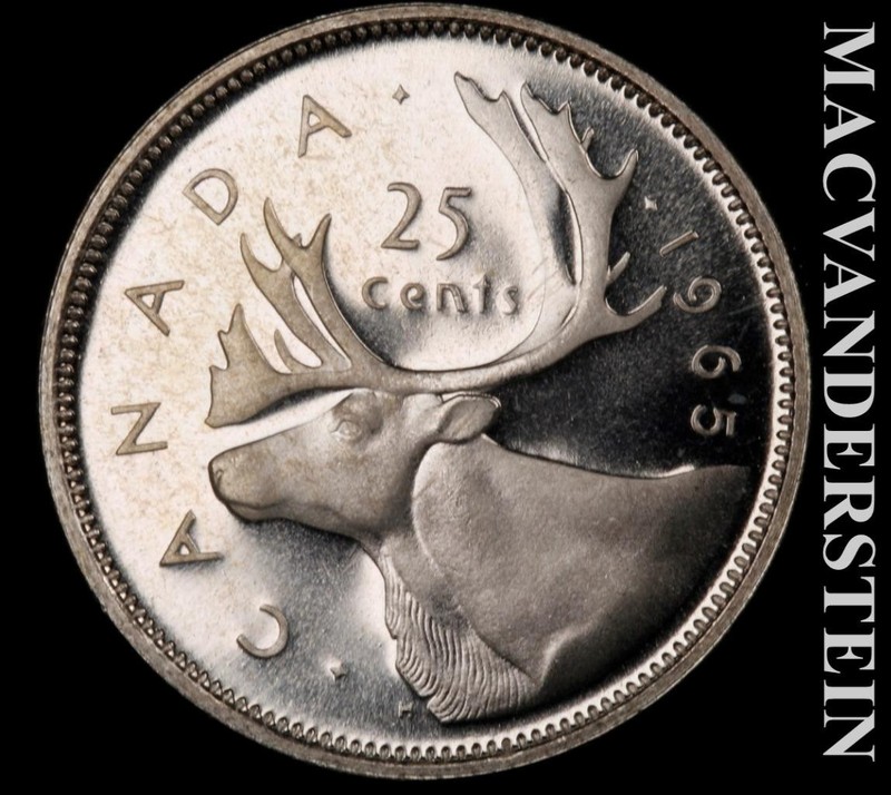 Canada: 1965 Silver 25 Cents - Choice Gem Brilliant Unc  Proof-Like  #L3424