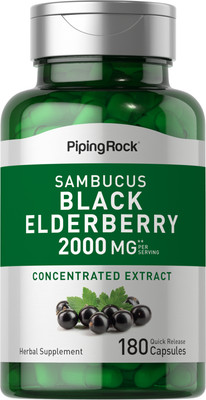 Sambucus Elderberry Capsules | 2000mg | 180 Count | Non-GMO | by Piping Rock
