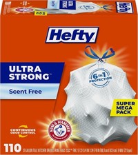 Hefty Ultra Strong 13-Gallon Tall Kitchen Trash Bags, Unscented, 110 Ct