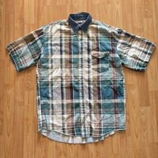 Rare Vintage Denim Collar Wrangler Plaid Shirt Western Cowboy Size L 