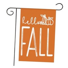Hello Fall Pumpkin Garden Flag 12x18 Inch Double Sided Burlap Outside