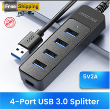High Speed 4-Port Black 3.0 USB Hub Splitter with 4ft Extension Long Cable Cord