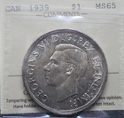 1939 Canada Silver One Dollar ICCS graded MS-65