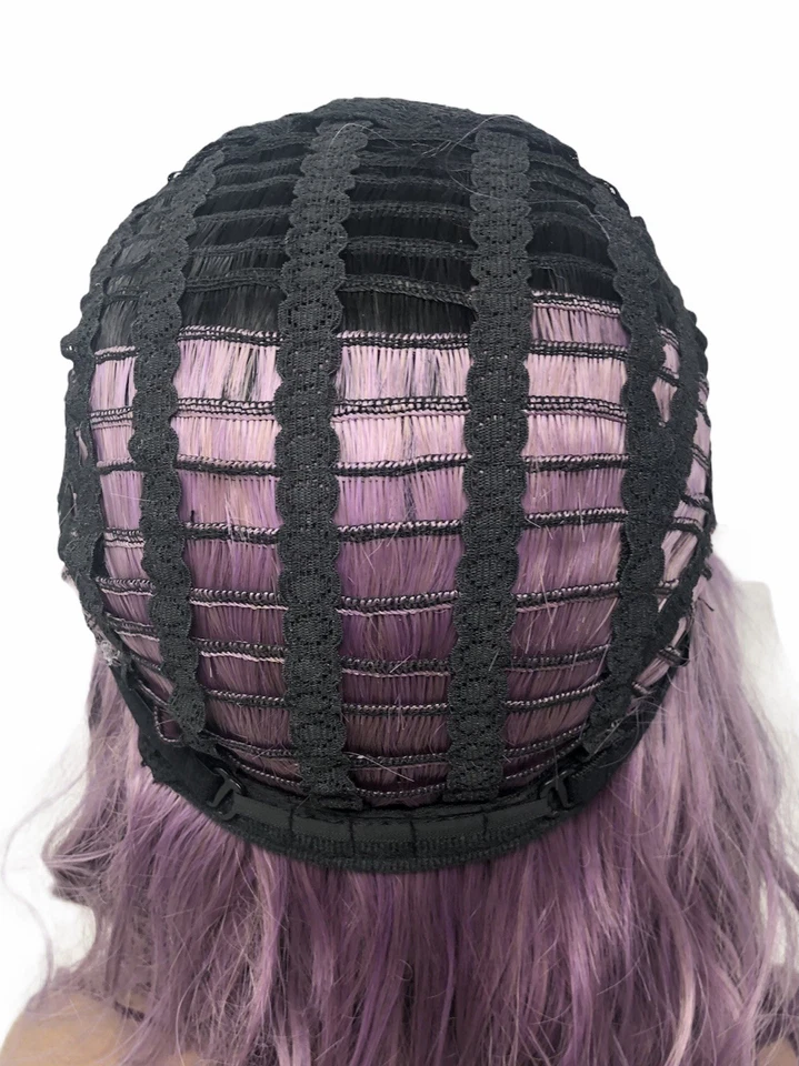 Peluca para mujer Ombre púrpura corta ondulada con flequillo hasta los hombros disfraces fiesta Foto 4 de 4