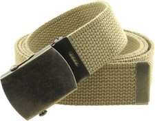 Canvas Web Belt Military Style with Antique Brass Buckle and Tip 50" Khaki