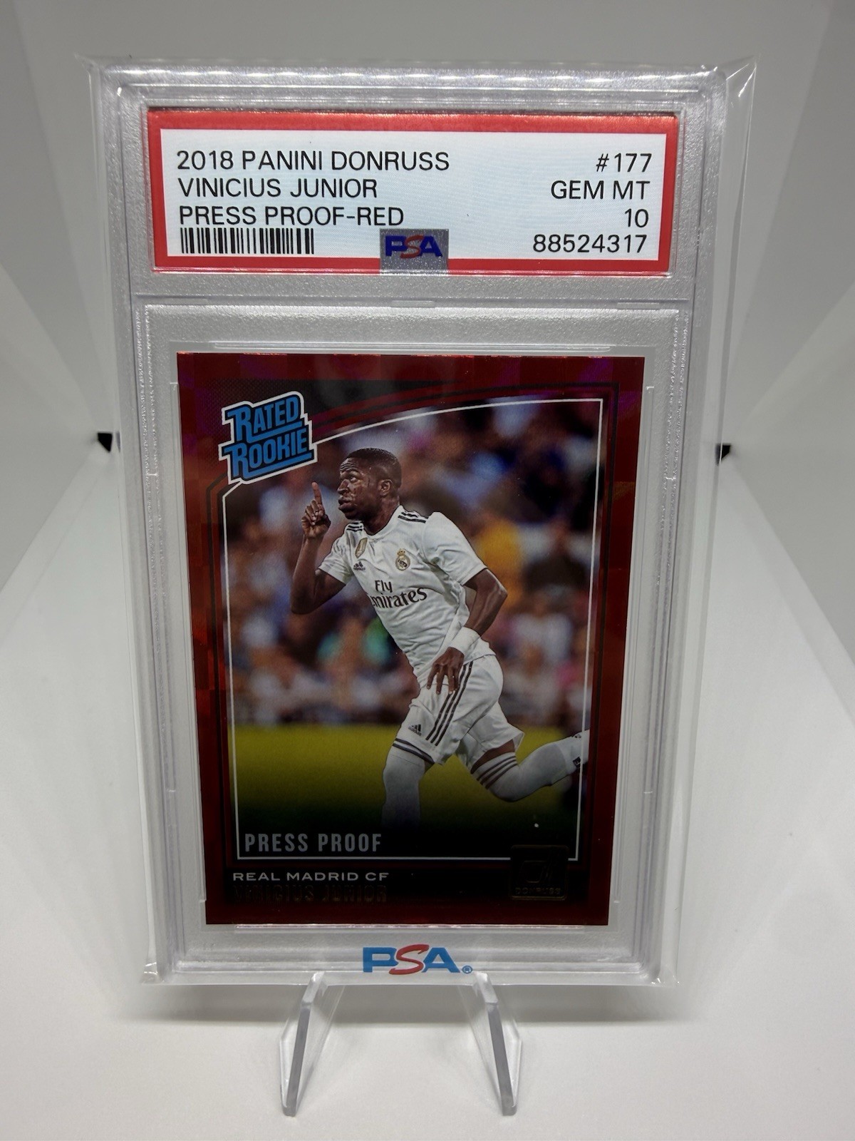 Vinicius Junior 2018-19 Donruss Rated Rookie 177 Press Proof Red PSA 10 Gem SP