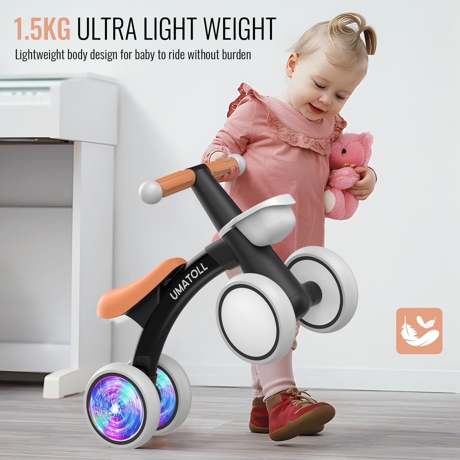 Colorful Lighting Baby Balance Bike Toys for 1 Year Old Boys Gifts, Adjustabl... thumbnail 6