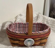Vtg Longaberger Basket With Knick Knack Liner, Protector & 1998 Easter Tie On