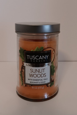 Tuscany Candle Sunlit Woods Essential Oils Cedar & Bergamot 18oz Jar New 2 Wicks