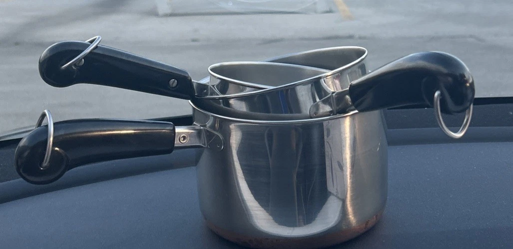 3 Vintage Copper Bottom Revere Ware Sauce Pans Clinton IL USA 3/4QT 1.5 QT 2QT