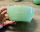 Vintage Fire King Jadite 3 Footed Scalloped edge Bulb Bowl NOS Sticker