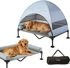 Upgraded 4 in1 Elevated Dog Cot with Removable Canopy  Bolster Pillows for