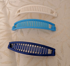Vintage 1980's Banana Hair Clips Lot Of 3 Ponytail Clincher Combs Blue White