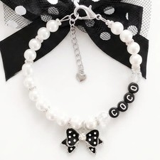 Black Bow Polka Dot Pearl Dog Cat Necklace Collar Personalized Pet Jewelry