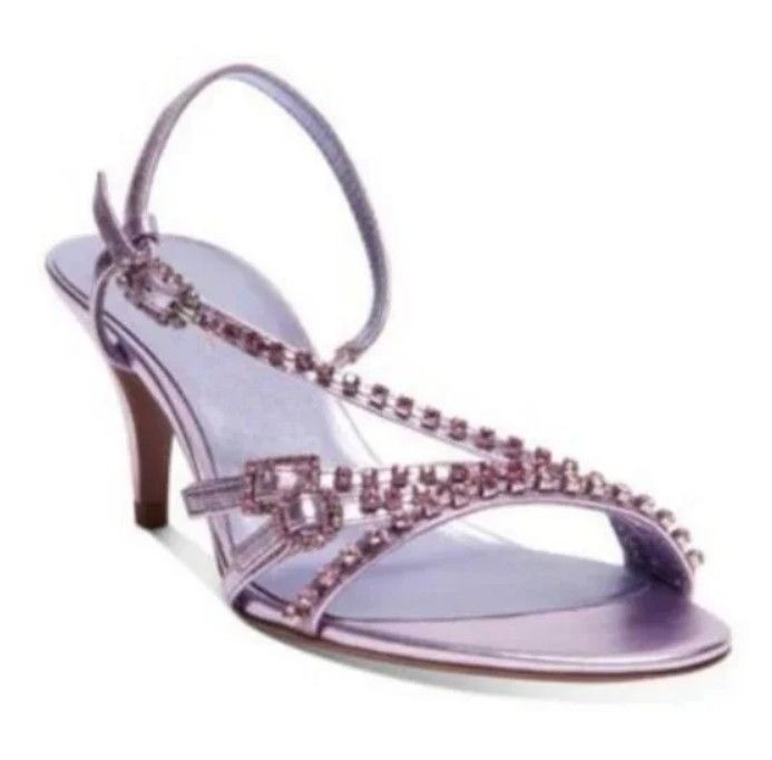 Kate Spade Makenna Crystal Embellished Pink Leather Sandals Heels Size 8 NEW