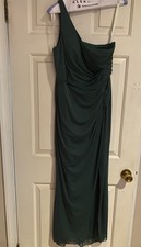 Azazie Womens Dark Green Chiffon One Shoulder Bridesmaid Dress With Slit A12