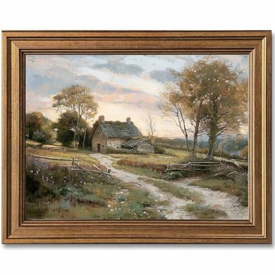 Gold Framed Vintage Wall Art Countryside Cottage Landscape Canvas Wall Art Pr...
