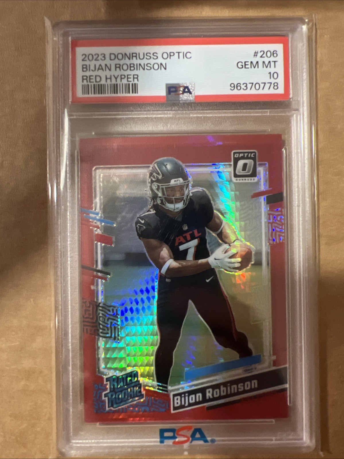 Bijan Robinson 2023 Donruss Optic Rated Rookie Red Hyper #206 PSA 10 low POP