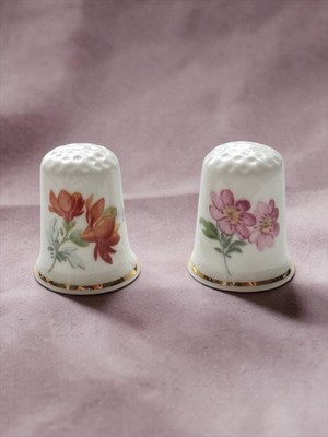 Vintage Falke China Floral Fingerhut Paar Staffordshire England Sammler