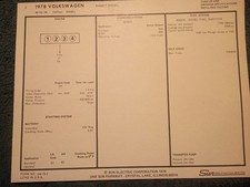 1978 Volkswagen Rabbit 90 I-4 Diesel Engine Sun Tune-up Chart 1471cc